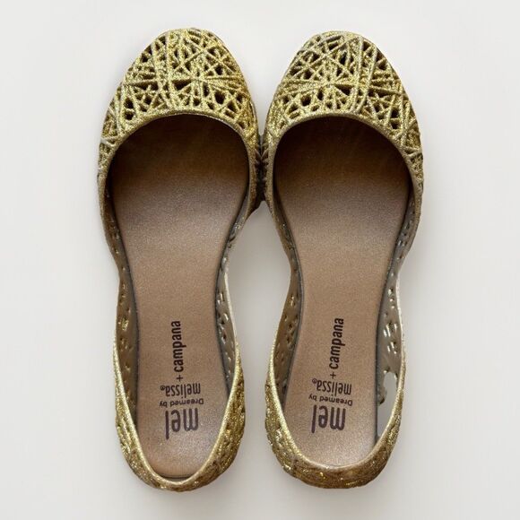 Mini Melissa + Campana Girls Size 13 Gold ZigZag Mary Jane Jelly Sandals - Picture 1 of 8